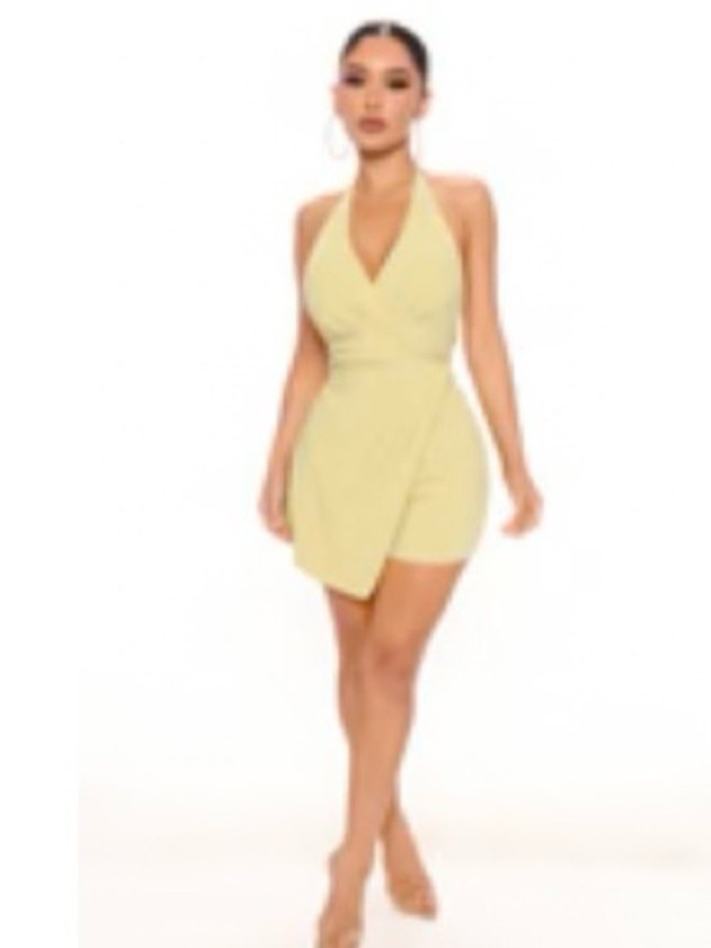 Fashion Nova Pale Yellow Halter Wrap Mini Dress